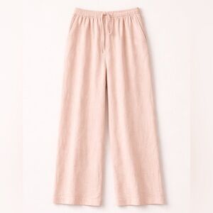 💖 Women's Pink Wide-Leg Linen Pants with Elastic Waist One Size